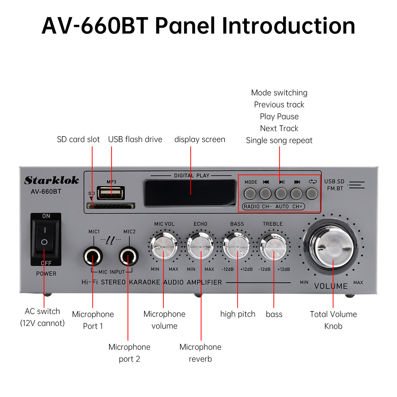 800W  2.1CH Bluetooth Stereo Hifi Car Home Audio Car Amplifier AMP Sound Speaker