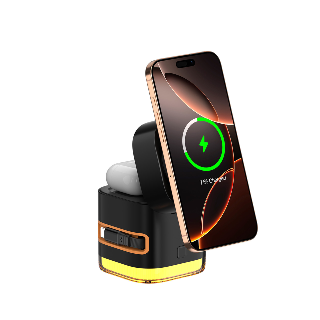 5 in 1 Charging Station for Apple Mag-Safe for iPhone Charger Qi2 Wireless Charger Stand Built-in Type-C 30W Fast Charging Retractable Cable for iPhone 17 16 15 14 13 12 Series Apple Watch AirPods