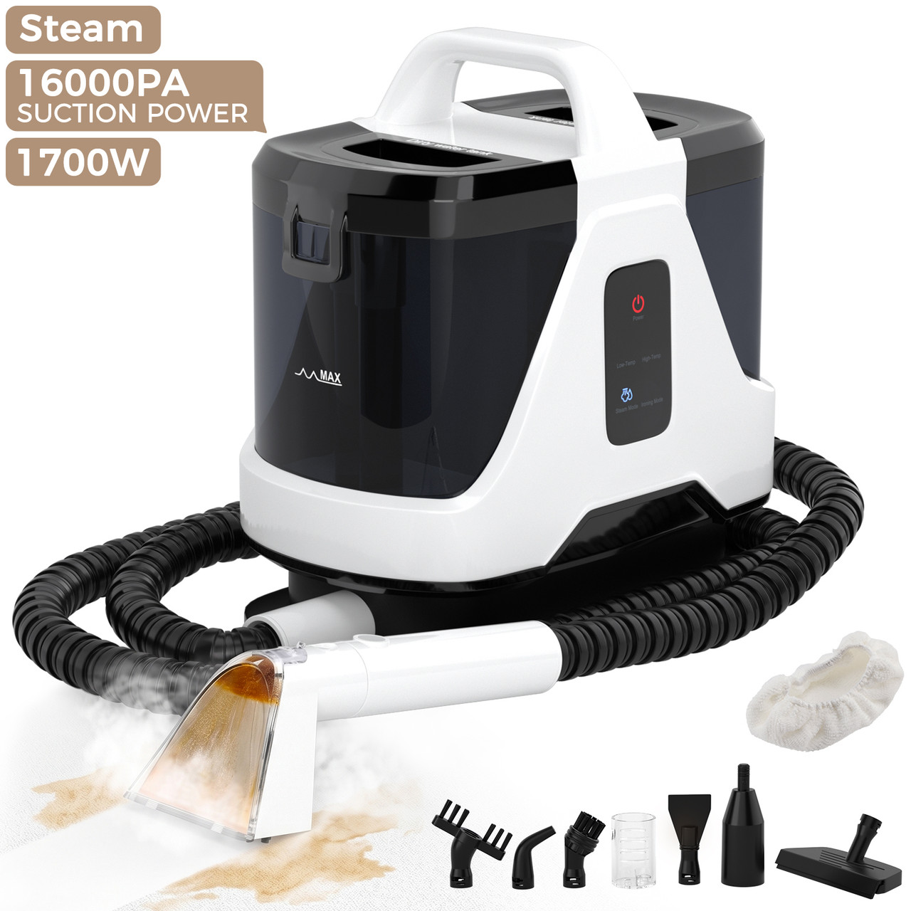 1700W Portable Carpet Cleaner Machine Dual-Water Tank 16Kpa Upholstery Cleaner