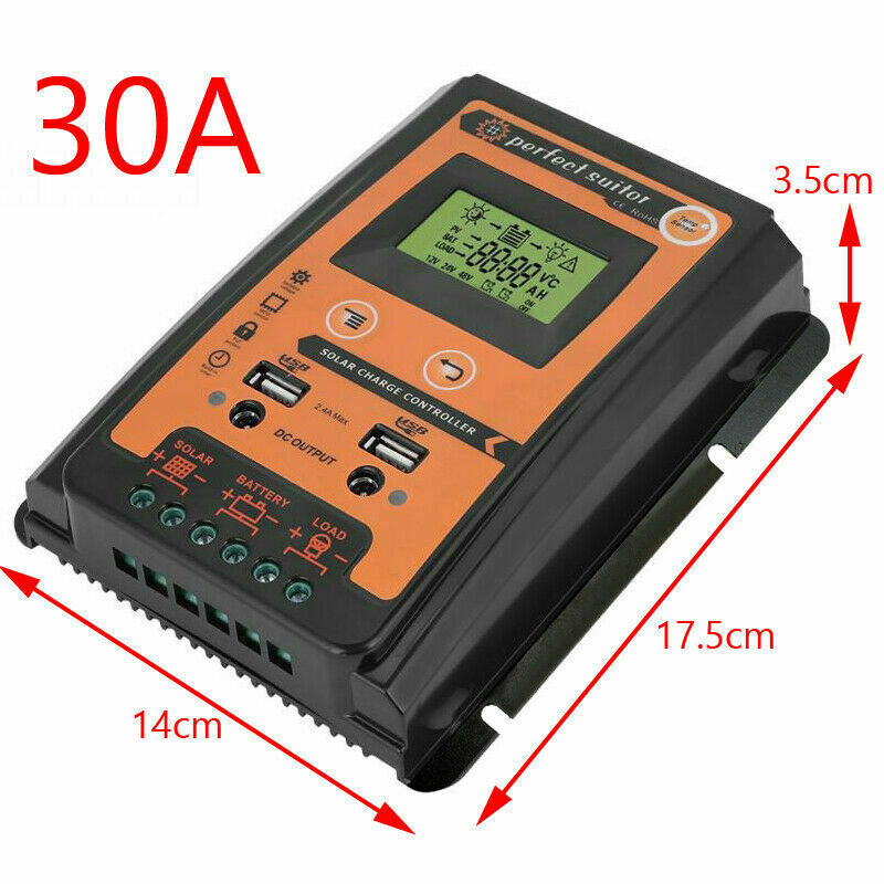 30A Regulator 12V-24V Solar Panel Charger Controller Dual USB