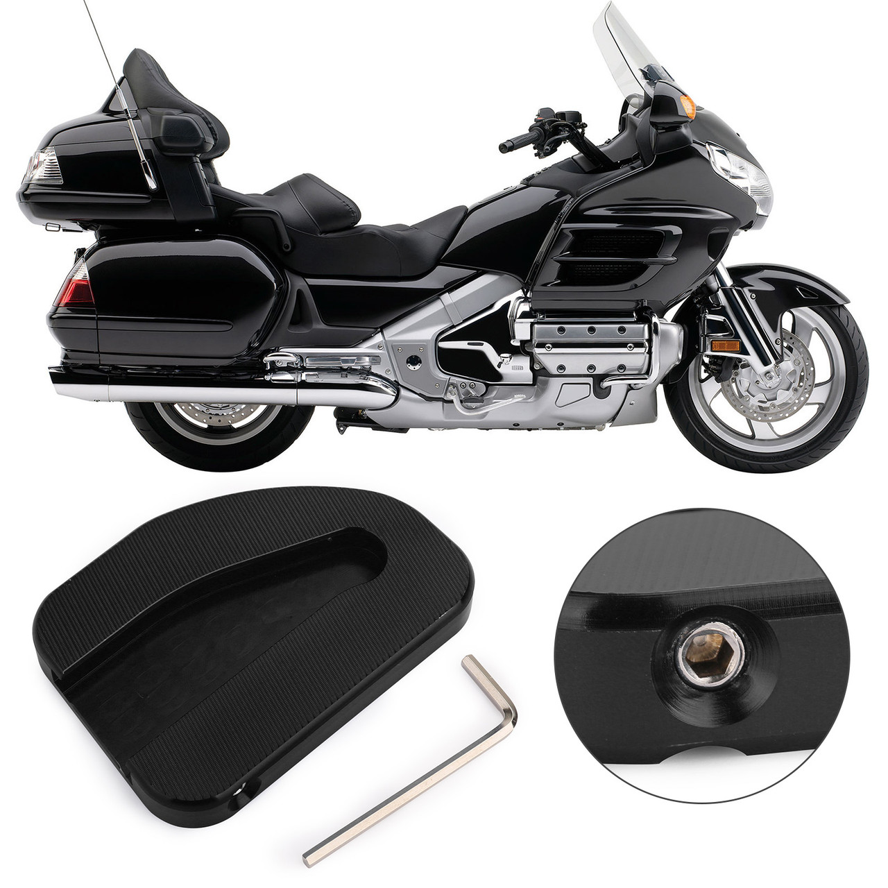 Kickstand Sidestand Extension Plate Pad For Honda GoldWing GL1800 2010-17 Black
