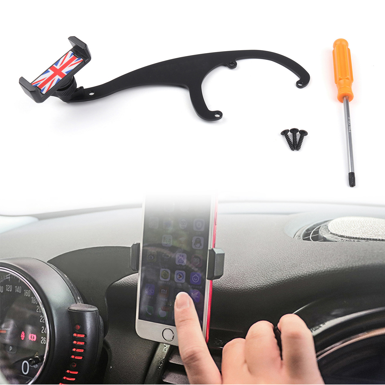 360°Rotation Car Phone Mount Cradle Holder Stand For Mini Cooper R60 R61 Gray