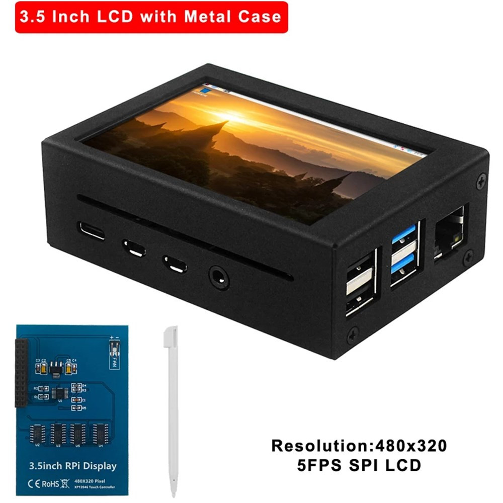 Aluminum Alloy 3.5 inch Display Case with LCD Screen Fit for Raspberry Pi 4B
