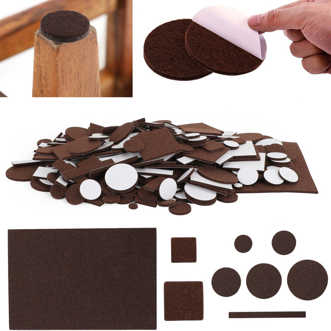 357 Piece Self-Stick Furniture Felt Pads for Hard Surfaces Brown