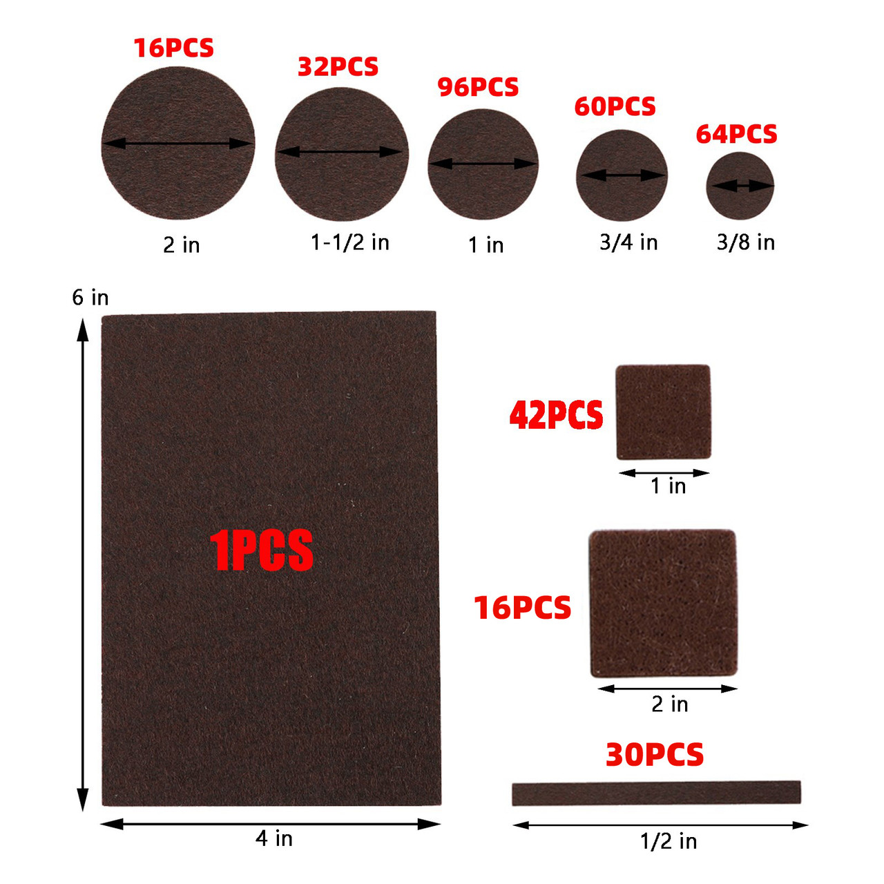 357 Piece Self-Stick Furniture Felt Pads for Hard Surfaces Brown