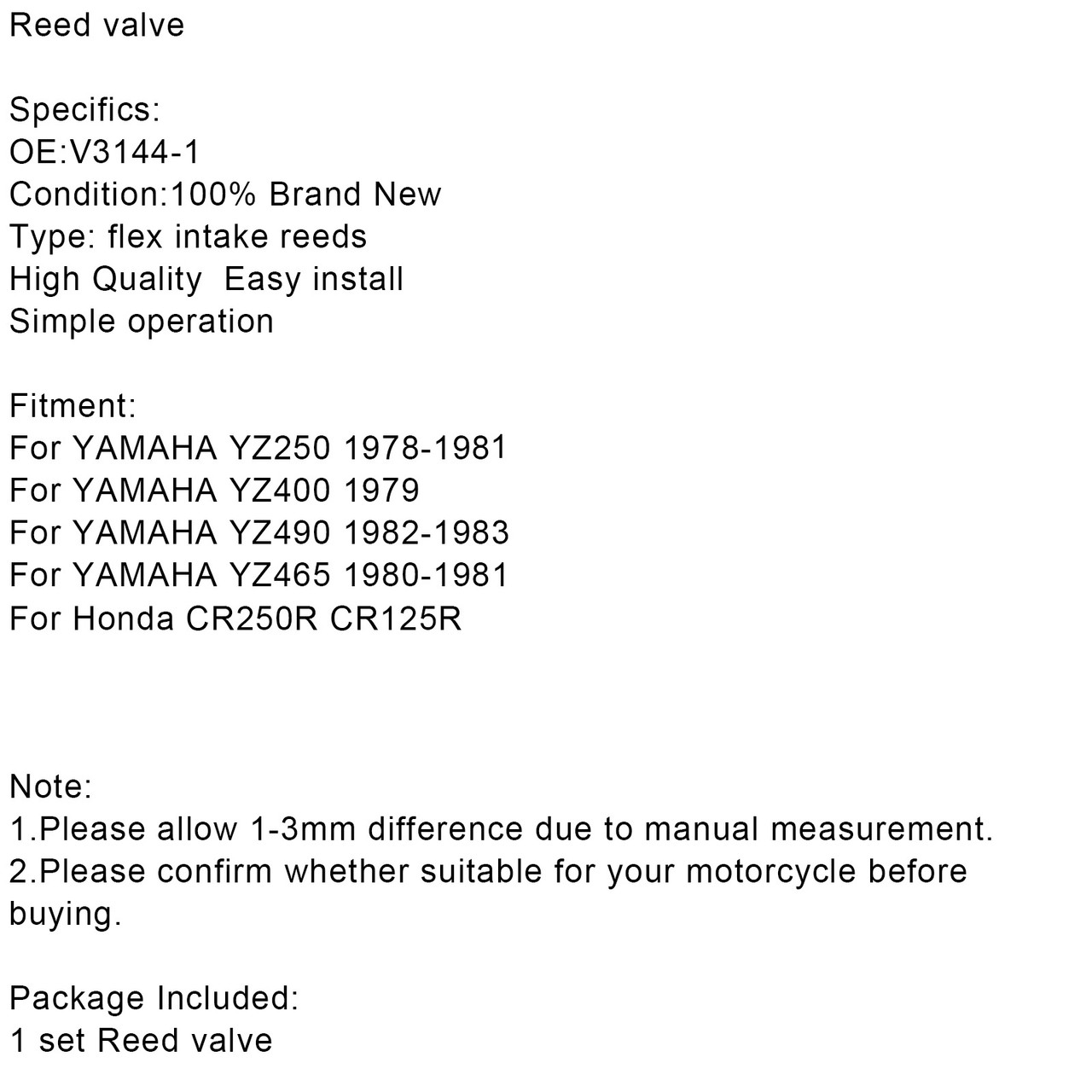 Reed Valve System Fits For Yamaha YZ400 CR250R CR125R V3144-1