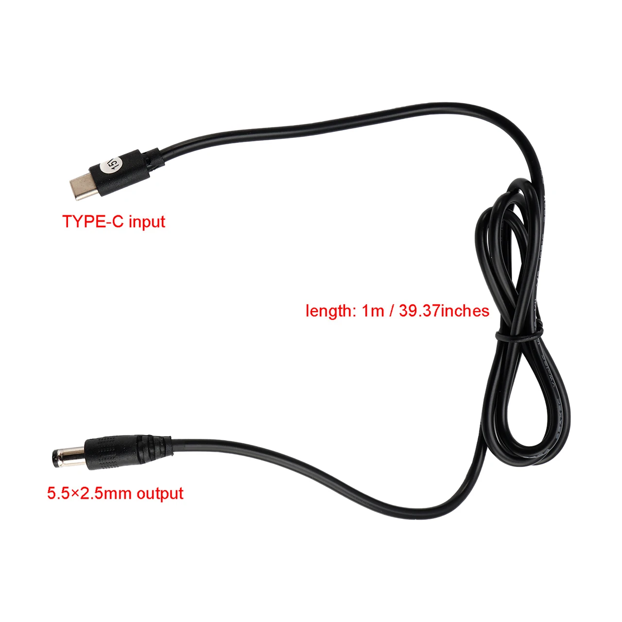 USB Type-C to 15V DC 5.5mm*2.5mm Adapter Cable 1m 39.37inches PD Charger Cord