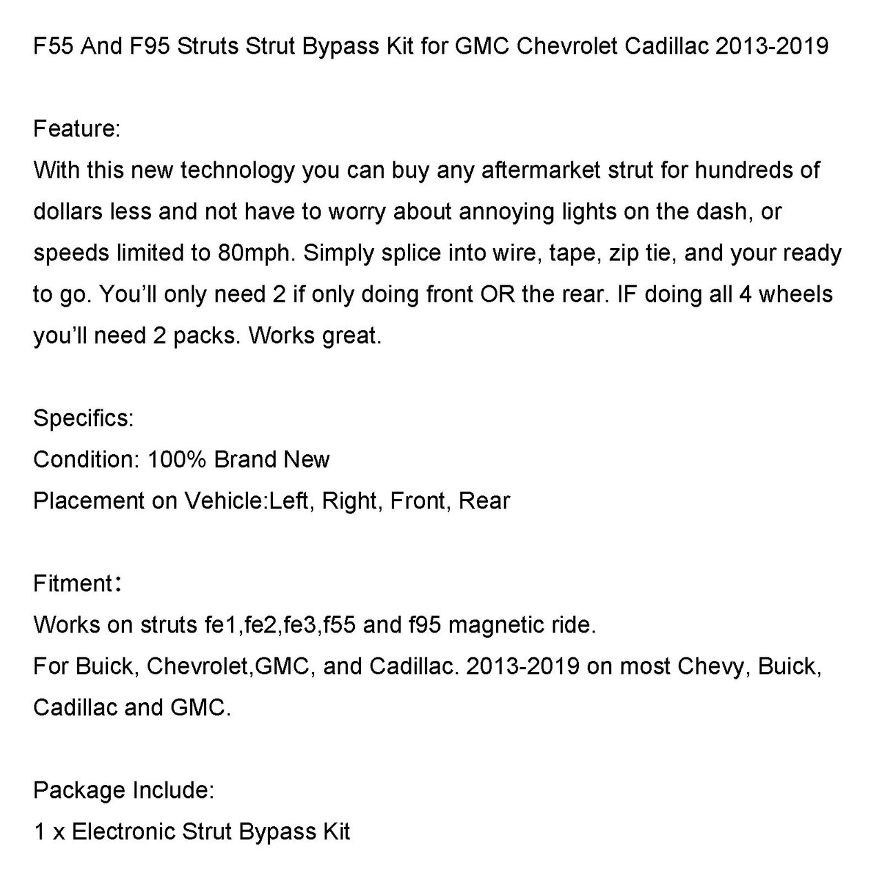 F55 And F95 Struts Strut Bypass Kit for GMC Chevrolet Cadillac 2013-2019