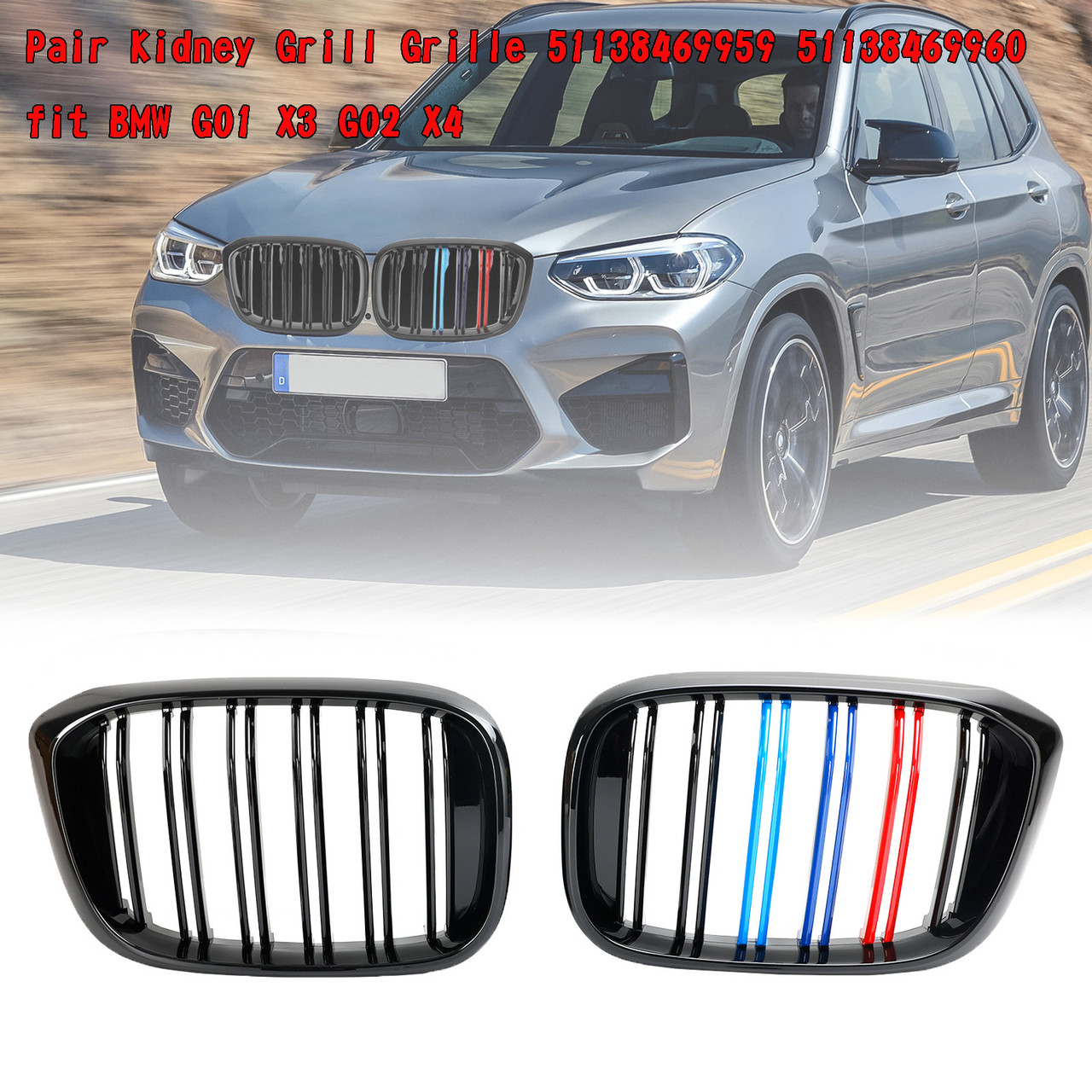 2PCS M-Color Kidney Grill Grille 51138469959 fit BMW G01 X3 G02 X4 Gloss Black
