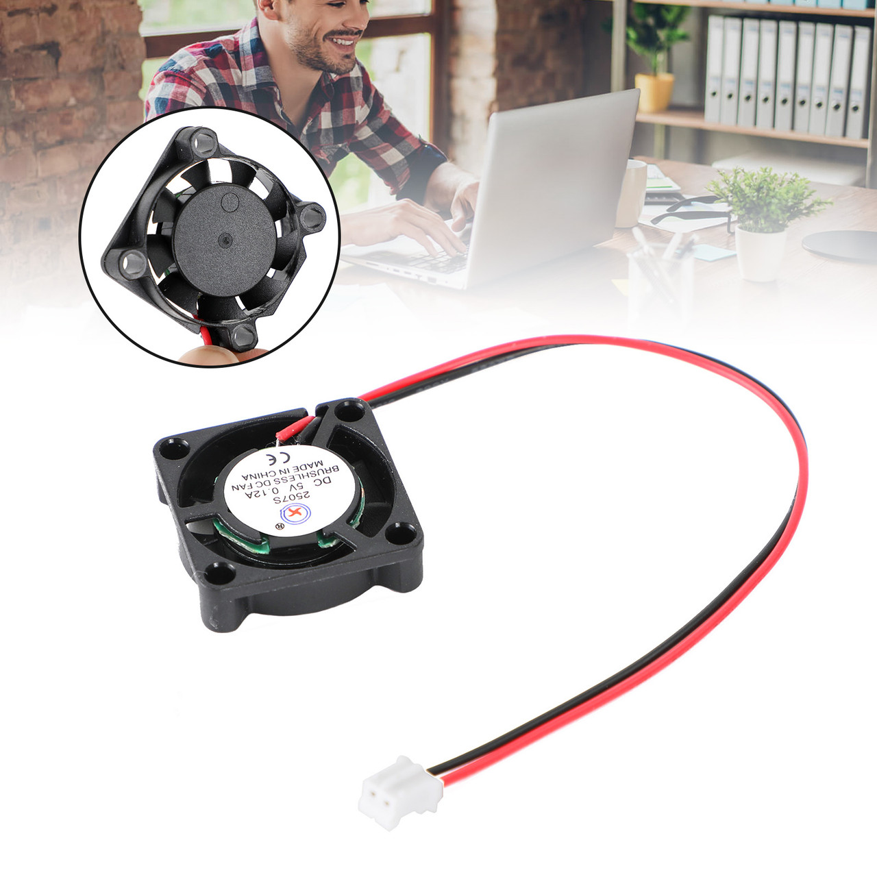 1Pc Brushless DC Cooling Blower Fan 5V 0.12A 2507S 25x25x7mm Sleeve 2 Pin Wire