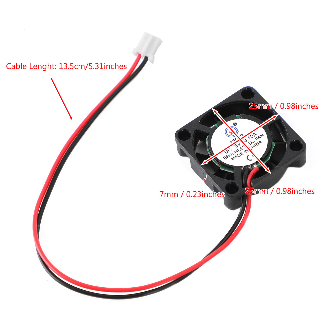 1Pc Brushless DC Cooling Blower Fan 5V 0.12A 2507S 25x25x7mm Sleeve 2 Pin Wire
