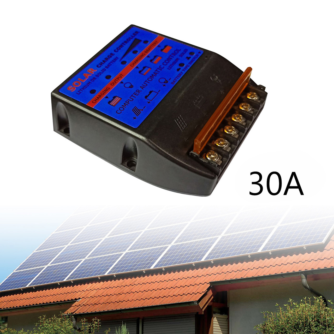 Solar Charge Controller PWM 30A 12V Solar Panel Battery Control Adapter Blue