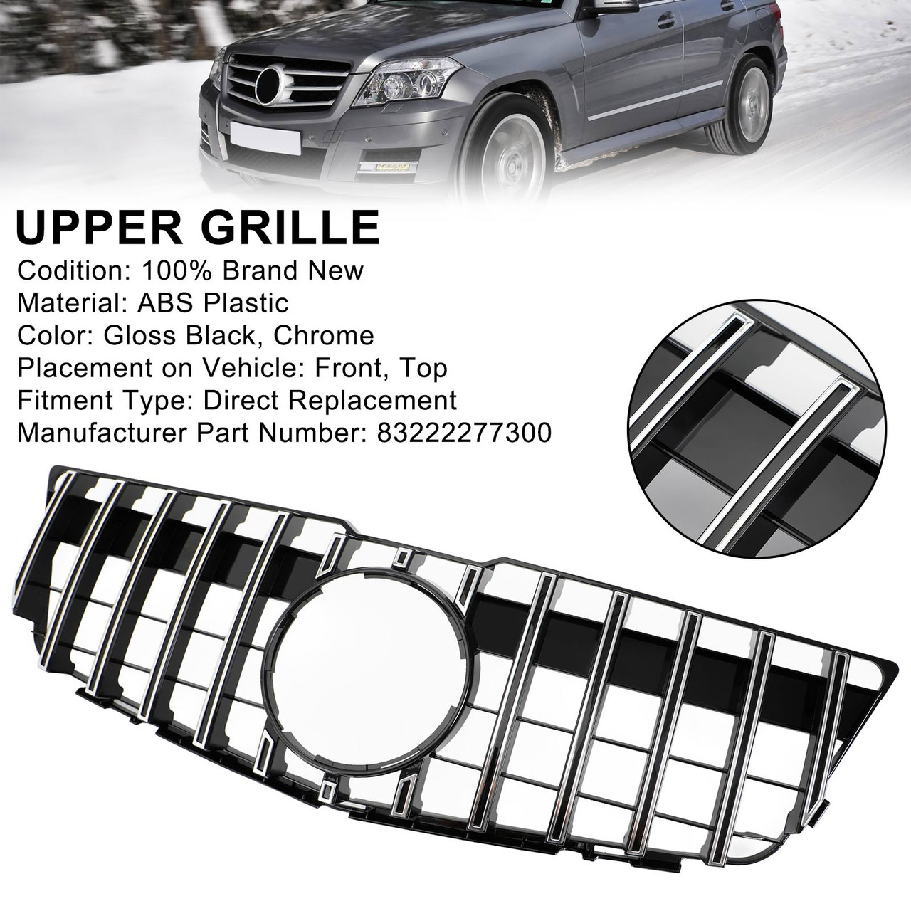 Front Bumper Upper Grill Grille Fit Mercedes-Benz GLK X204 2008-2012 GT Style