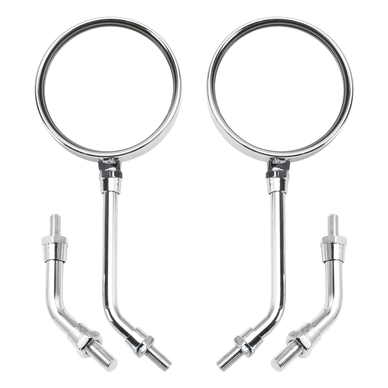 Pair Chrome Motorcycle Mirrors - Long & Short Stem 10mm For Kawasaki Z1 Z2 Style