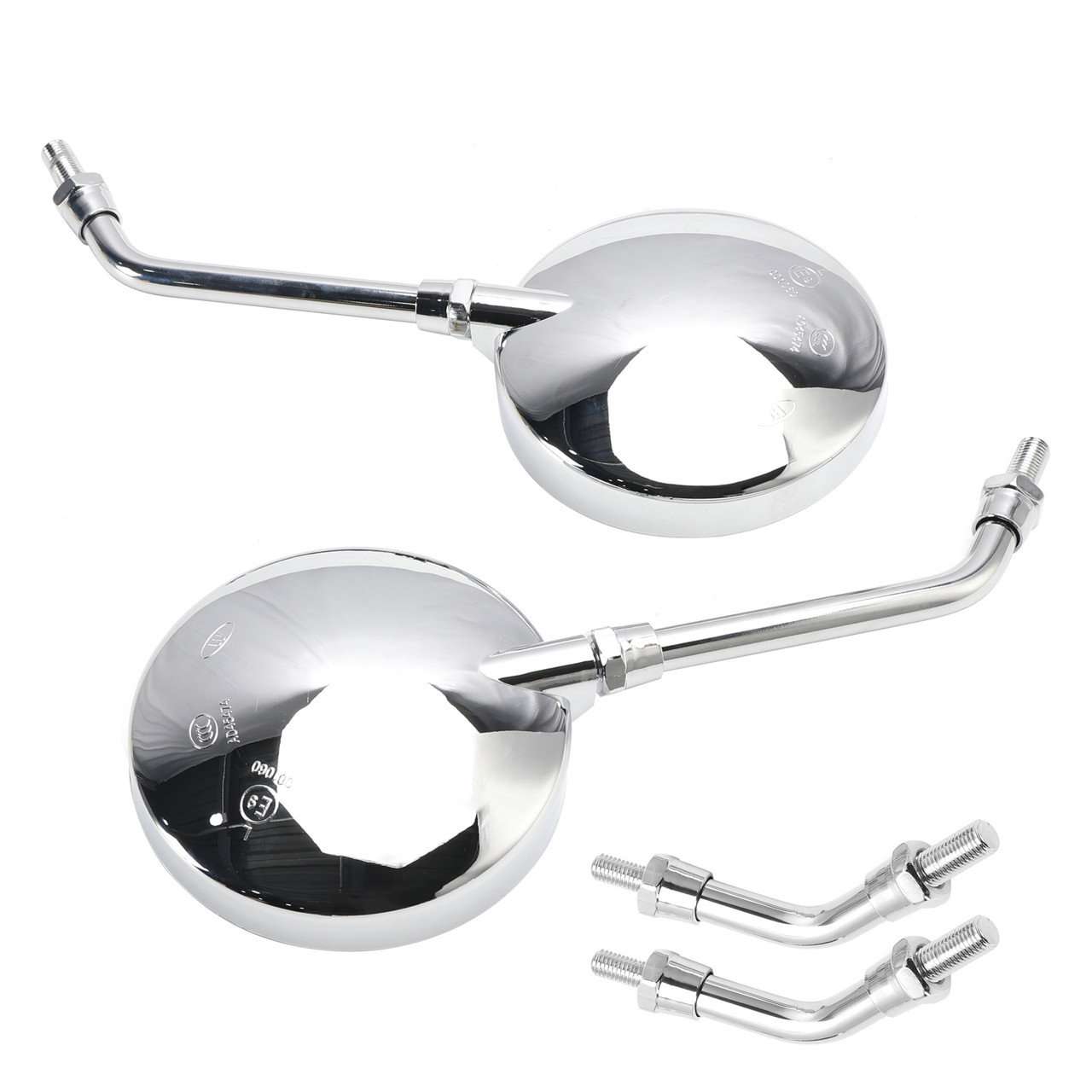 Pair Chrome Motorcycle Mirrors - Long & Short Stem 10mm For Kawasaki Z1 Z2 Style