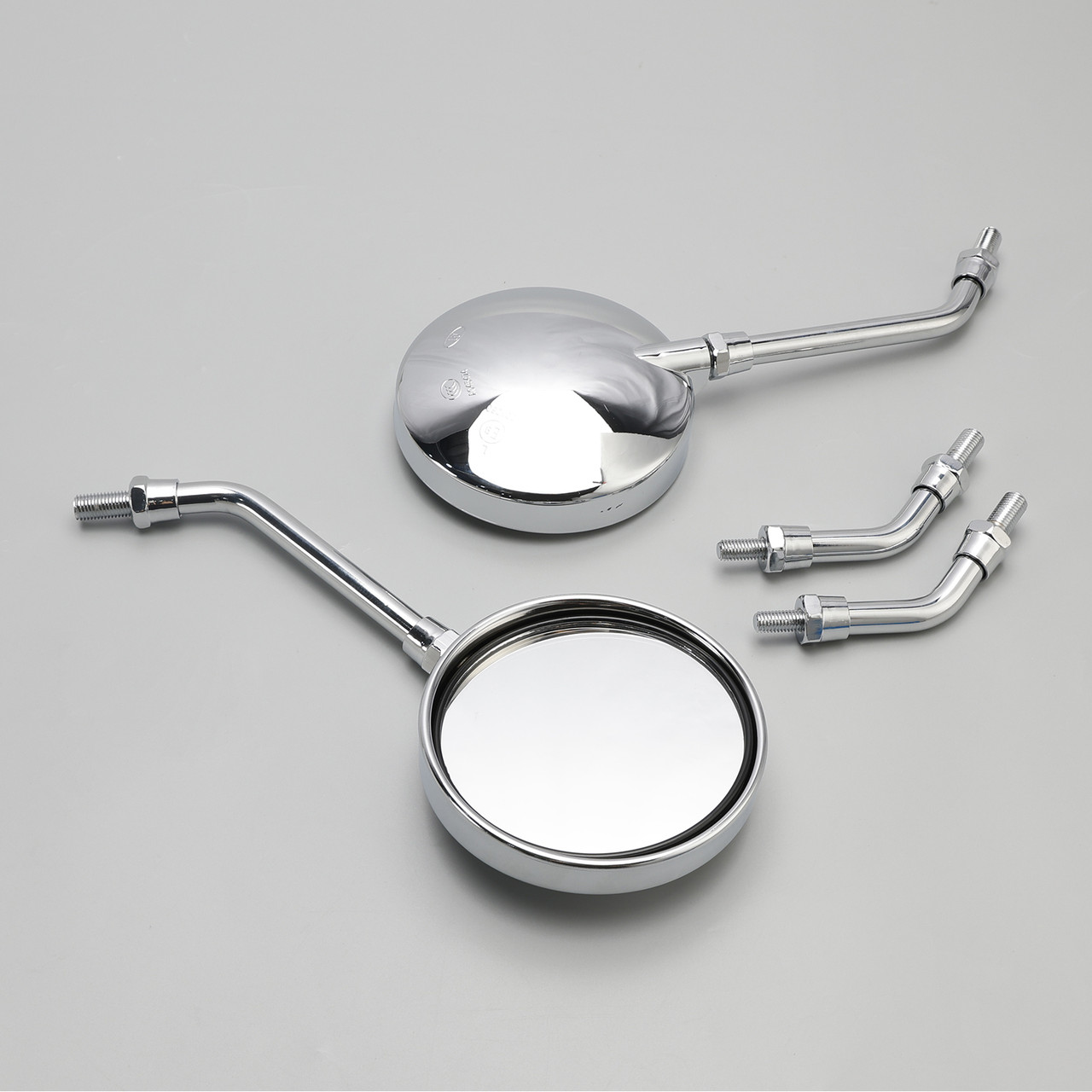 Pair Chrome Motorcycle Mirrors - Long & Short Stem 10mm For Kawasaki Z1 Z2 Style