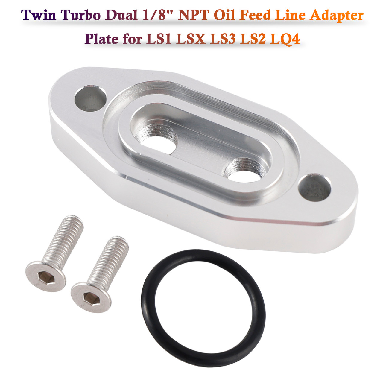 Twin Turbo Dual 1/8" NPT Oil Feed Line Adapter Plate for LS1 LSX LS3 LS2 LQ4