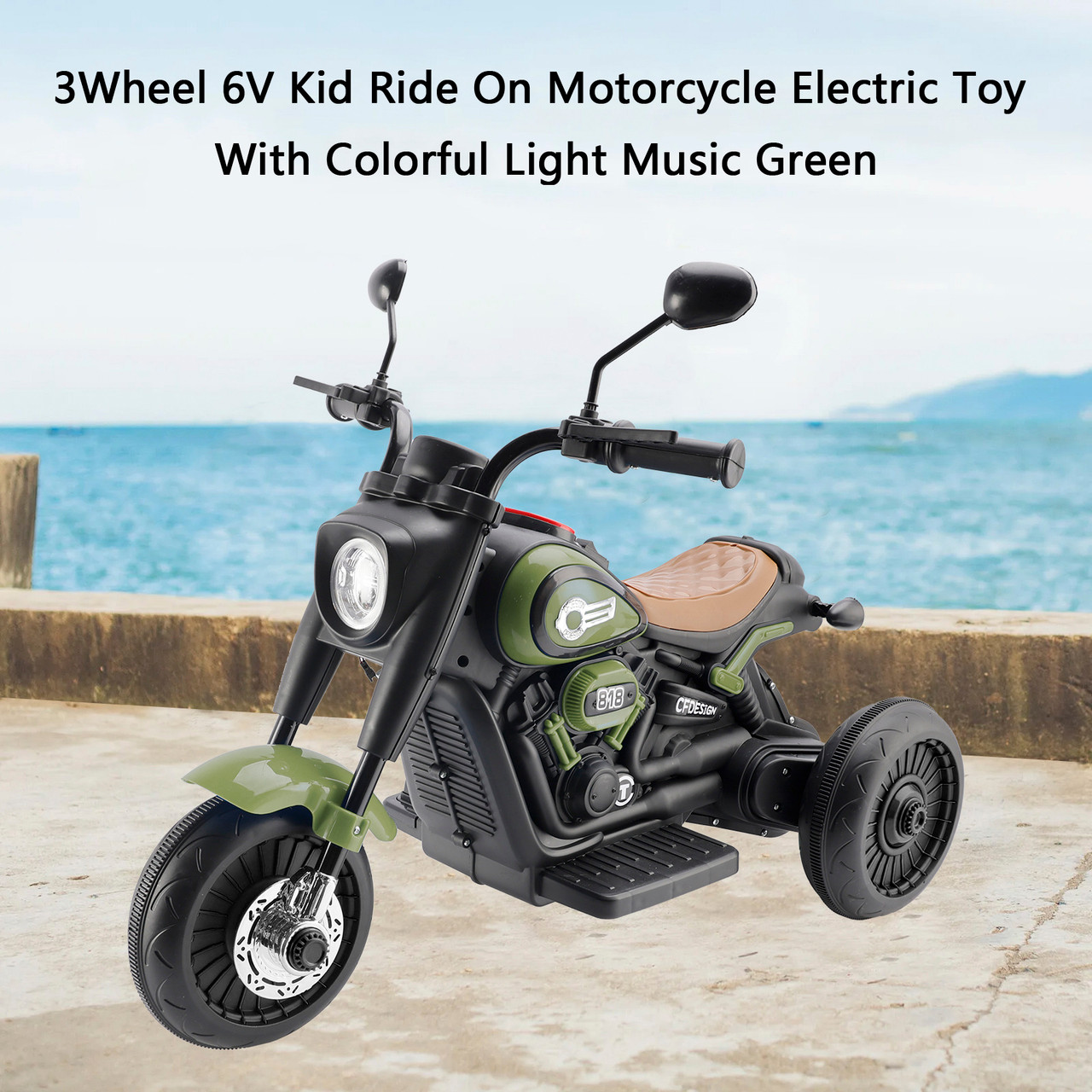 3Wheel 6V Kid Ride On Motorcycle Electric Toy With Colorful Light Music Green