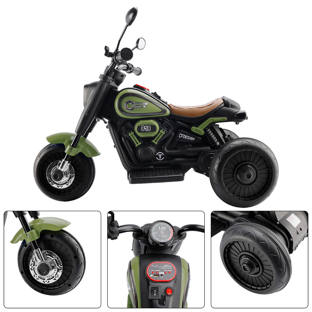 3Wheel 6V Kid Ride On Motorcycle Electric Toy With Colorful Light Music Green