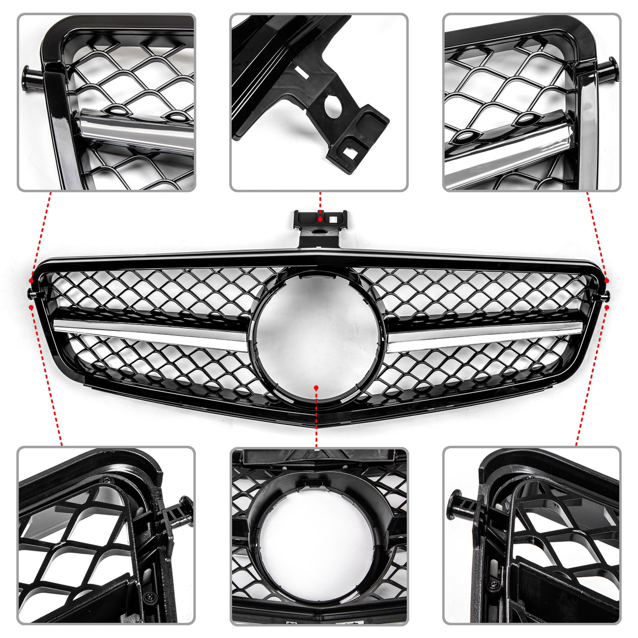 ABS Gloss Black Chrome Front Bumper Grille Fit C-Class Benz W204 C300 C350 08-14