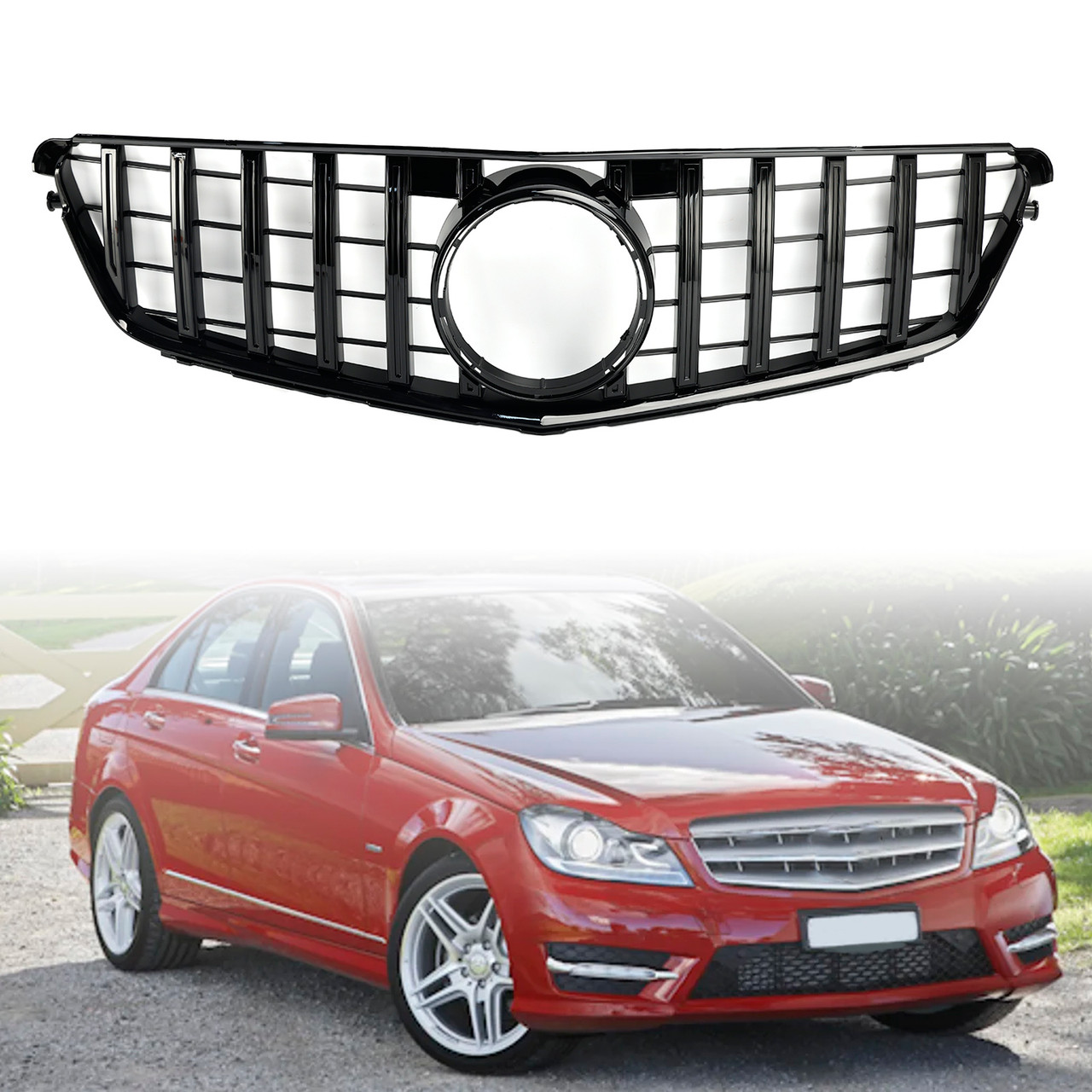 GT Style Front Bumper Grille Grill Fit Benz C-Class W204 C300 C350 2008-2014