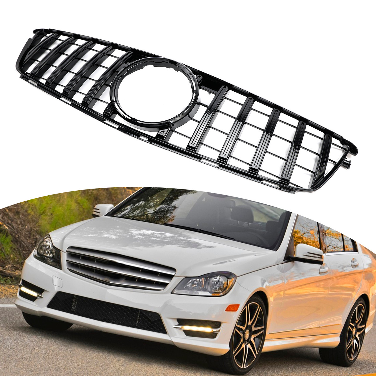 GT Style Front Bumper Grille Grill Fit Benz C-Class W204 C300 C350 2008-2014
