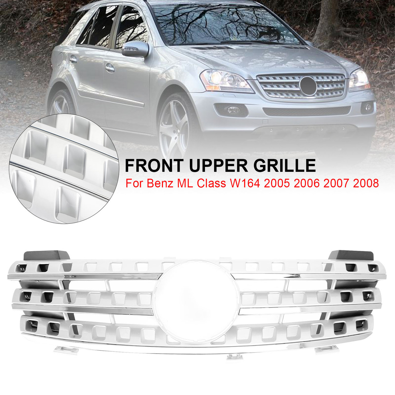Front Grille Grill Fit Mercedes-Benz ML-Class W164 2005-2008 Chrome