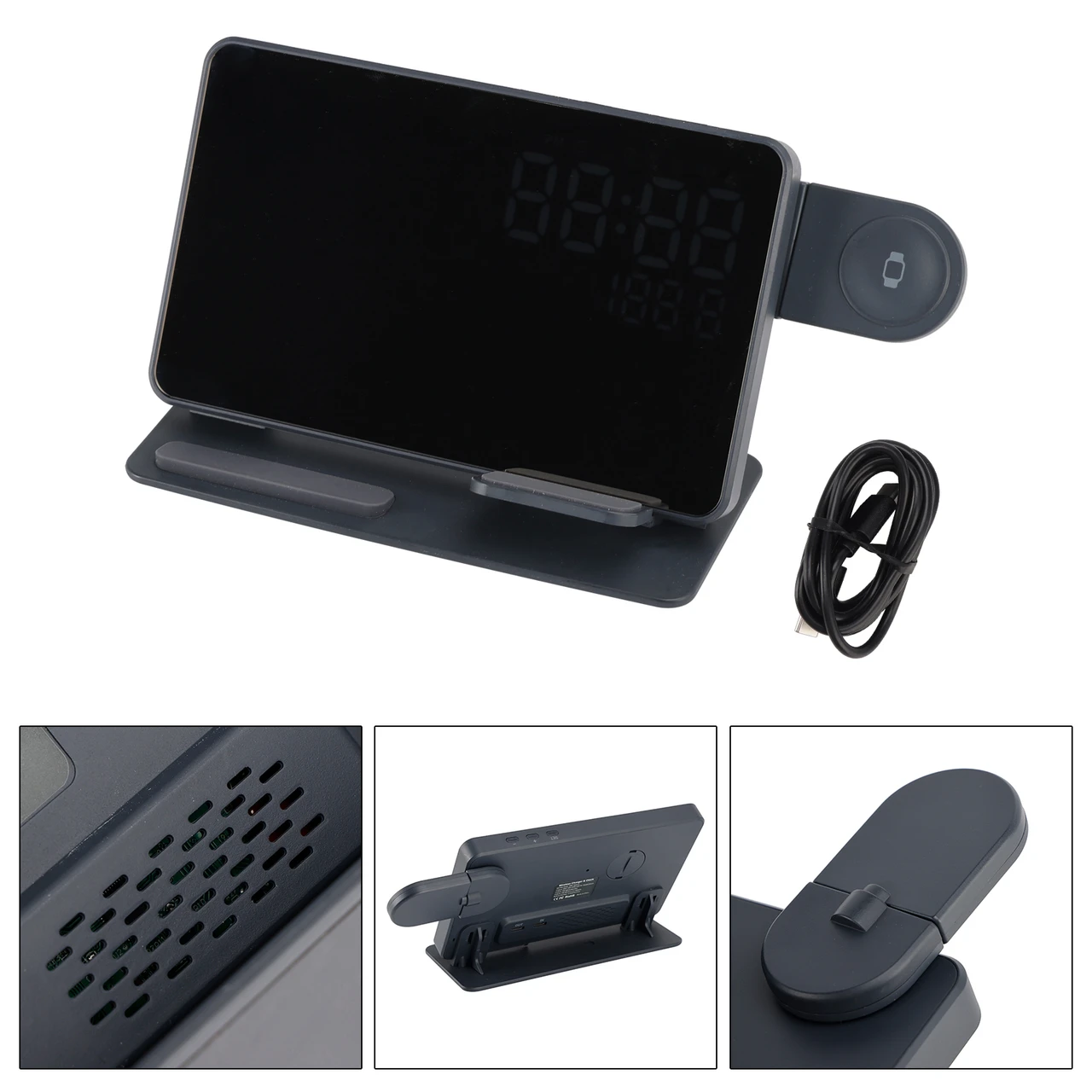 6-in-1 Wireless Charging Station Charger Clock LED Digital Display Alarm Clock