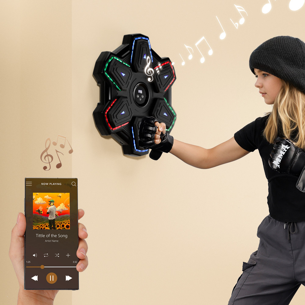 Colorful LED Music Punching Machine with Gloves – Bluetooth Boxing Trainer