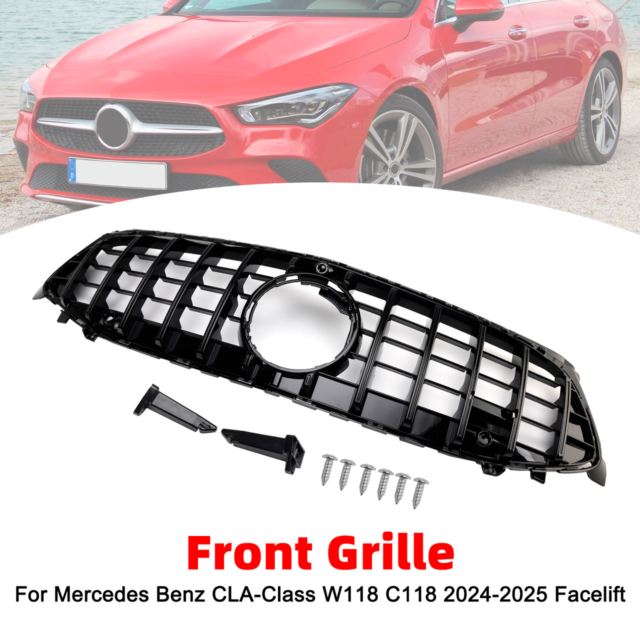 Black Front Bumper Grille Grill Fit Mercedes CLA-Class W118 C118 2024-2025
