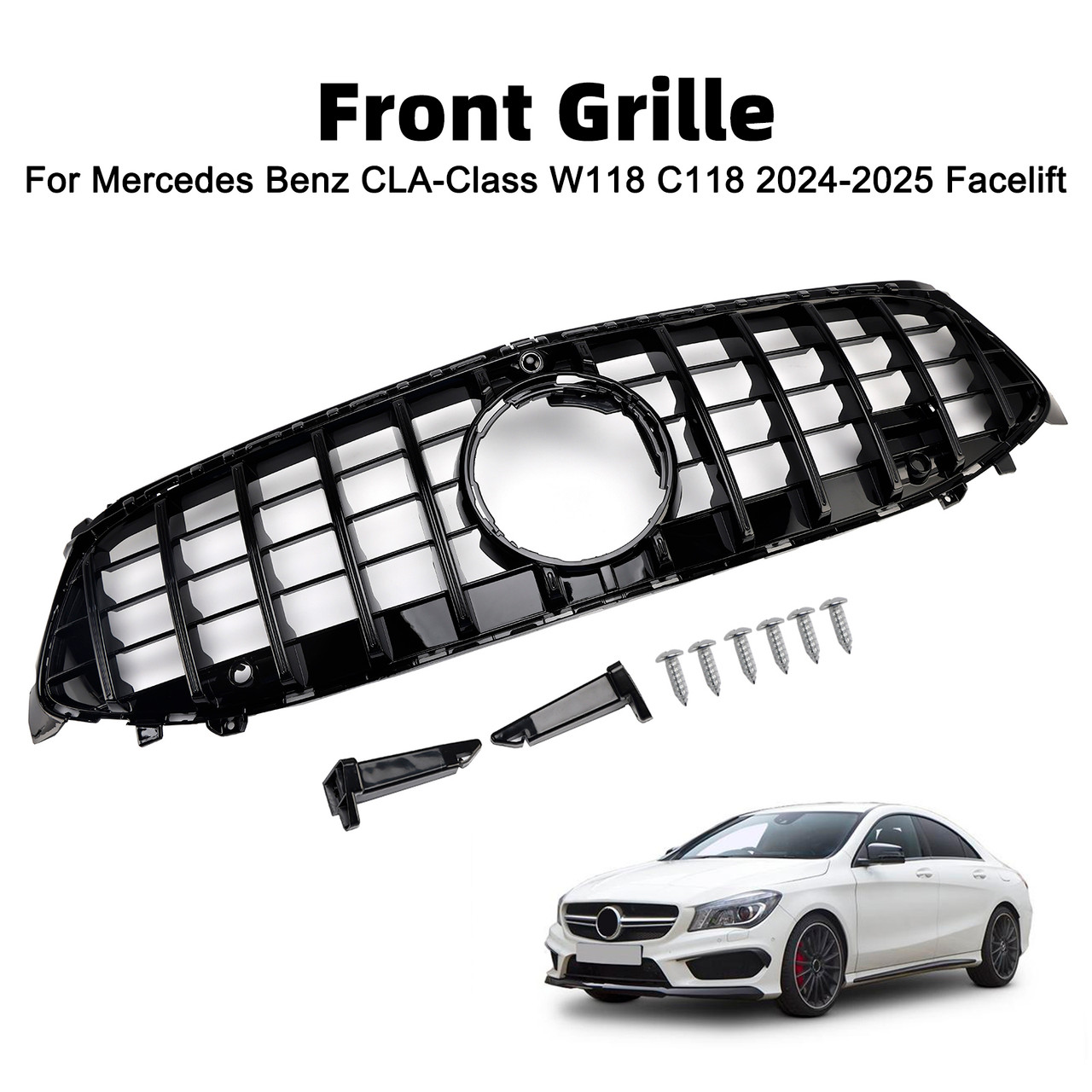 Black Front Bumper Grille Grill Fit Mercedes CLA-Class W118 C118 2024-2025