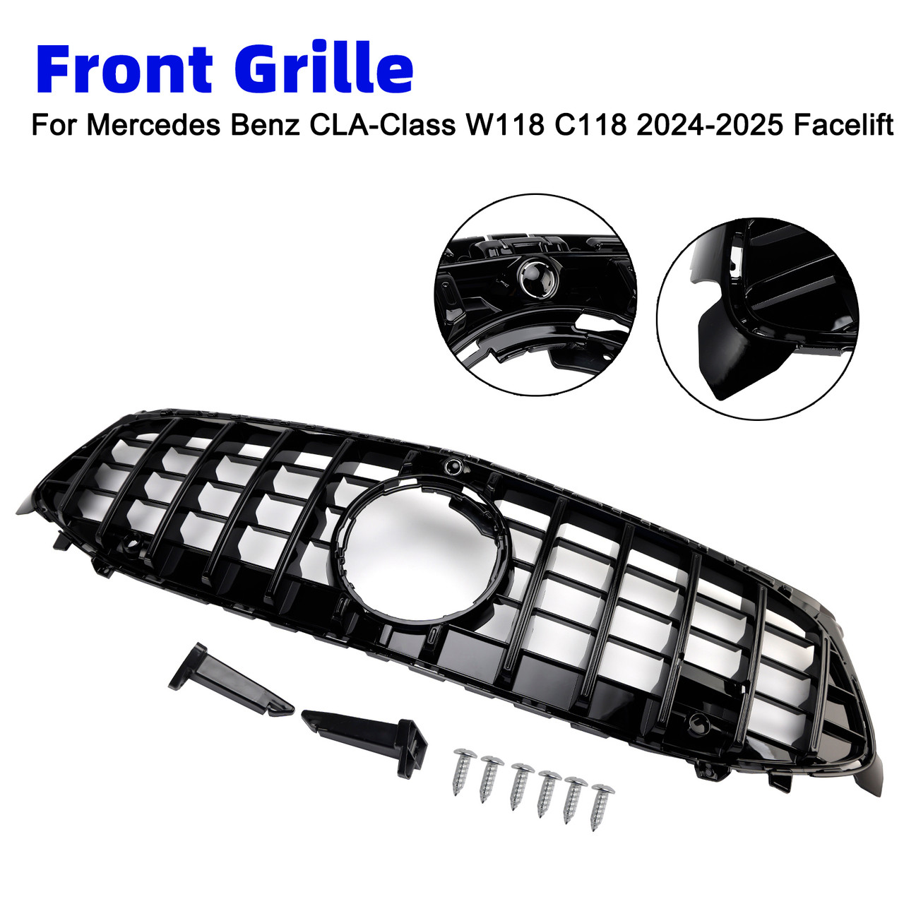 Black Front Bumper Grille Grill Fit Mercedes CLA-Class W118 C118 2024-2025