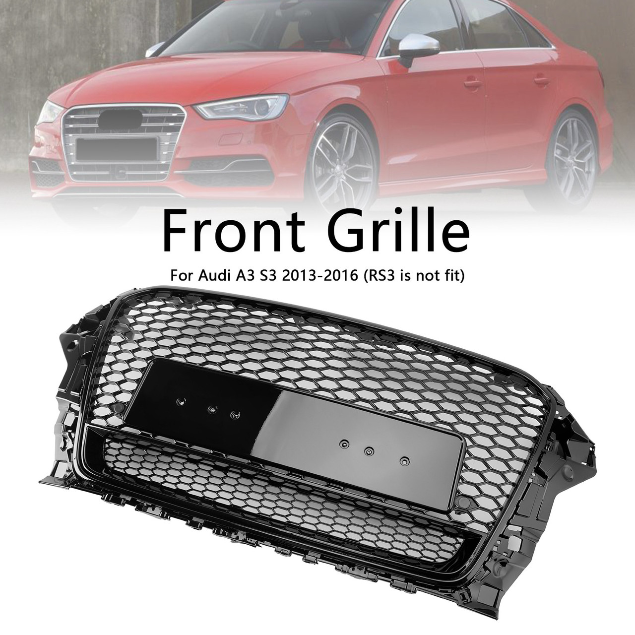 RS3 Style Front Henycomb Bumper Grill Grille Fit Audi A3 S3 2013-2016 W/Quattro