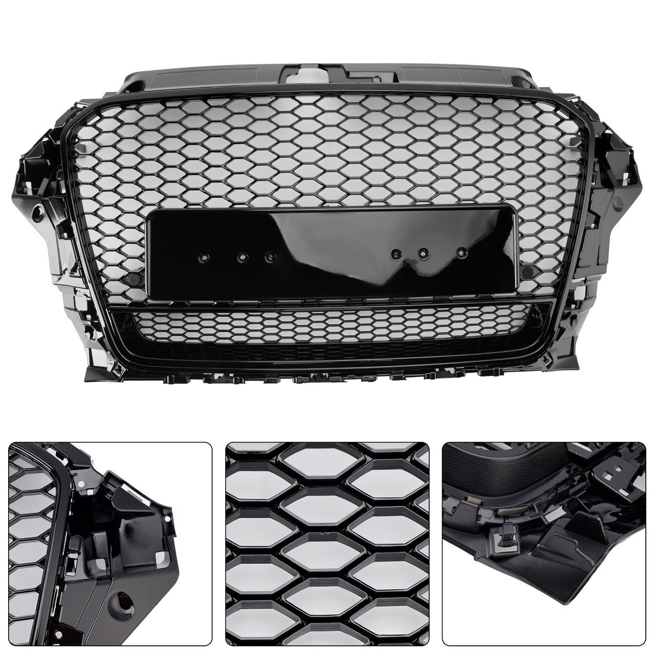 RS3 Style Front Henycomb Bumper Grill Grille Fit Audi A3 S3 2013-2016 W/Quattro