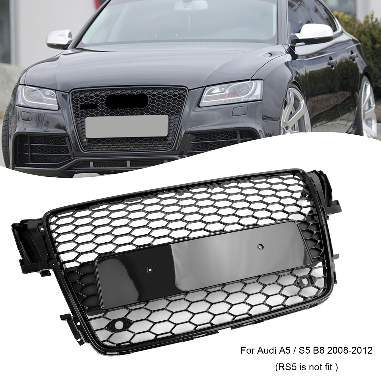 RS5 Style Hood Henycomb Sport mesh Grill Grille Fit AUDI A5 S5 B8 2008-2012