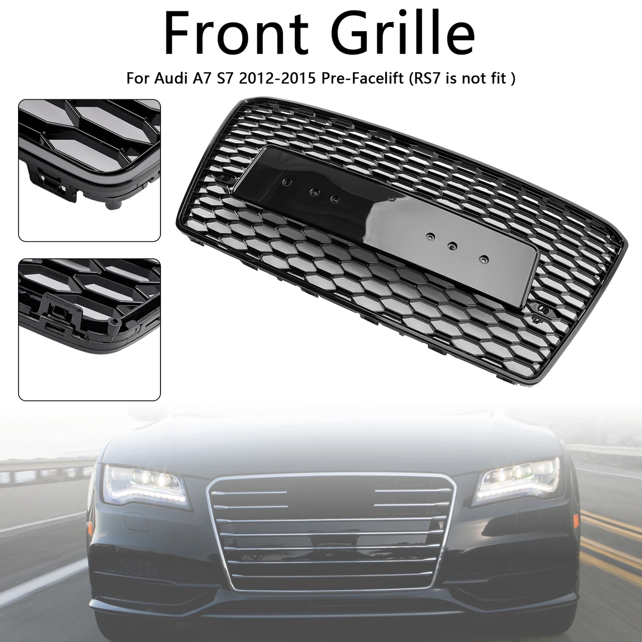 RS7 Style Honeycomb Sport Mesh Hex Grill Grille Fit Audi A7/S7 2012-2015 Black
