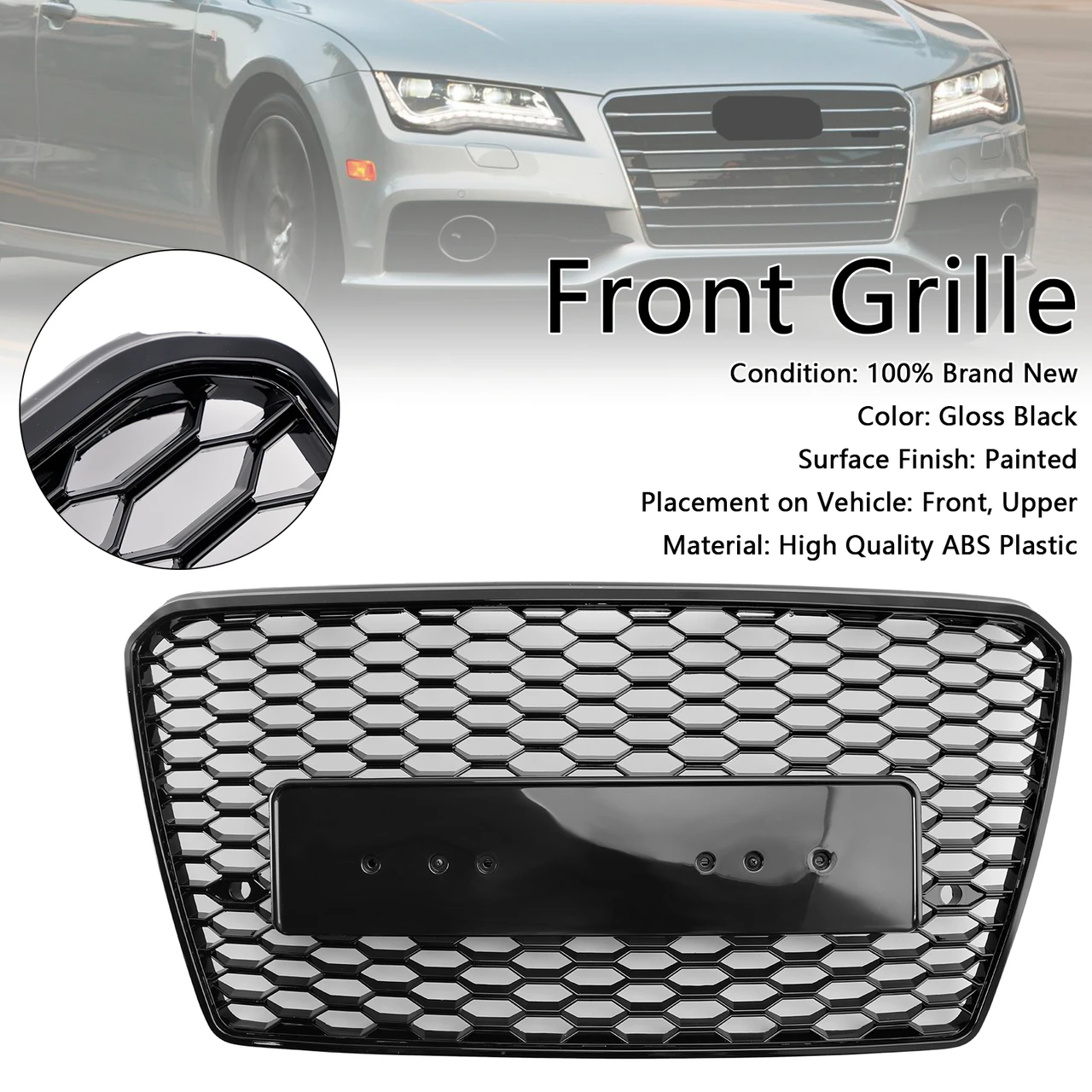 RS7 Style Honeycomb Sport Mesh Hex Grill Grille Fit Audi A7/S7 2012-2015 Black