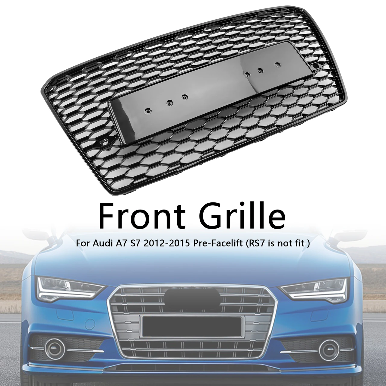 RS7 Style Honeycomb Sport Mesh Hex Grill Grille Fit Audi A7/S7 2012-2015 Black
