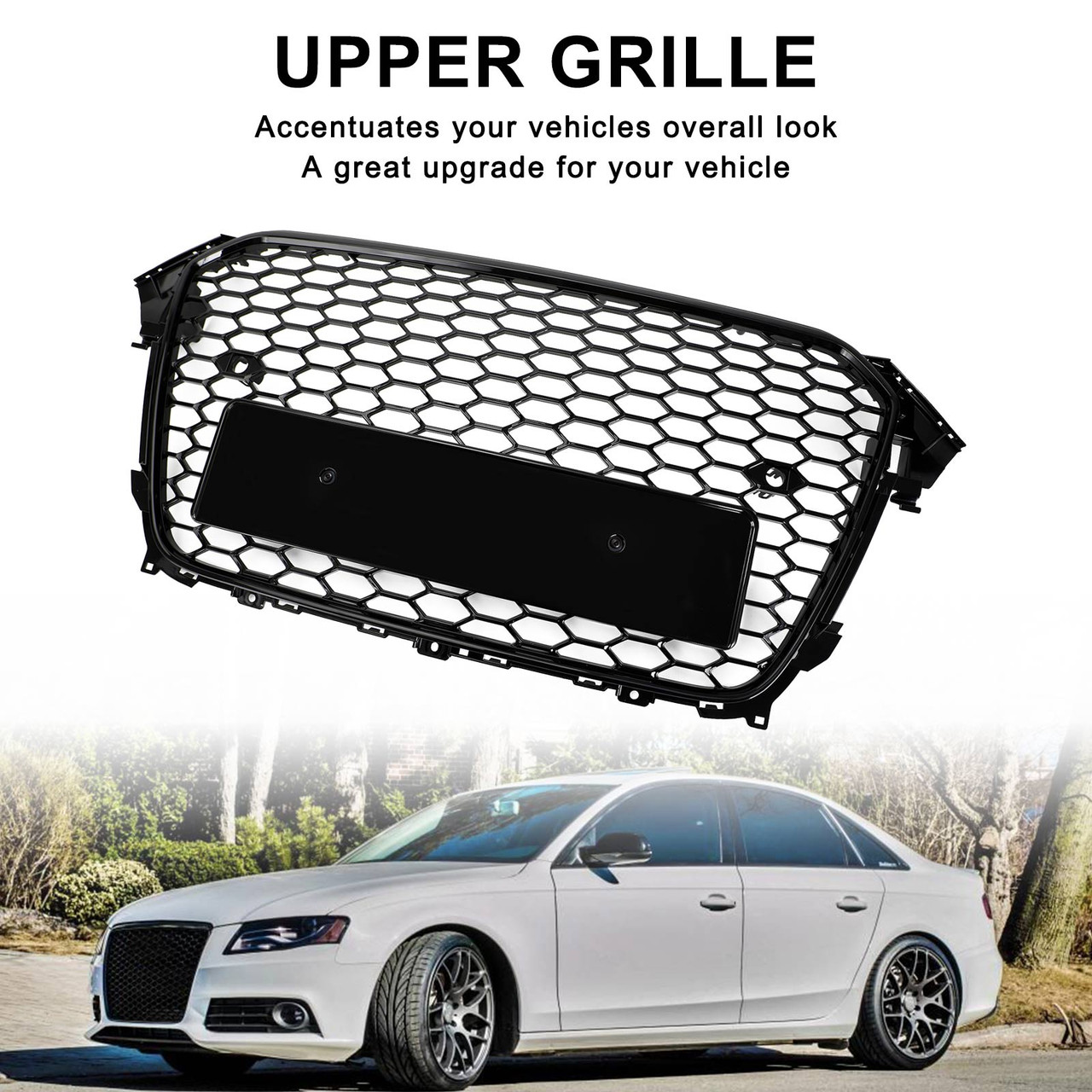 RS4 Style Mesh Front Bumper Grille Grill Fit Audi A4 S4 2013-2016 Gloss Black