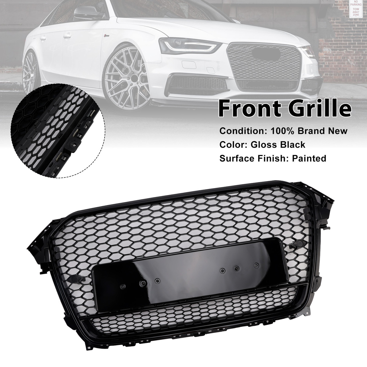 RS4 Style Front Bumper Grille Grill Fit Audi A4 S4 B8.5 2013-2016 w/ Quattro