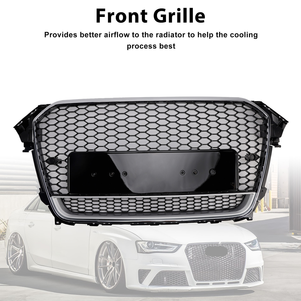 RS4 Style Front Bumper Grille Grill Fit Audi A4 S4 B8.5 2013-2016 w/ Quattro