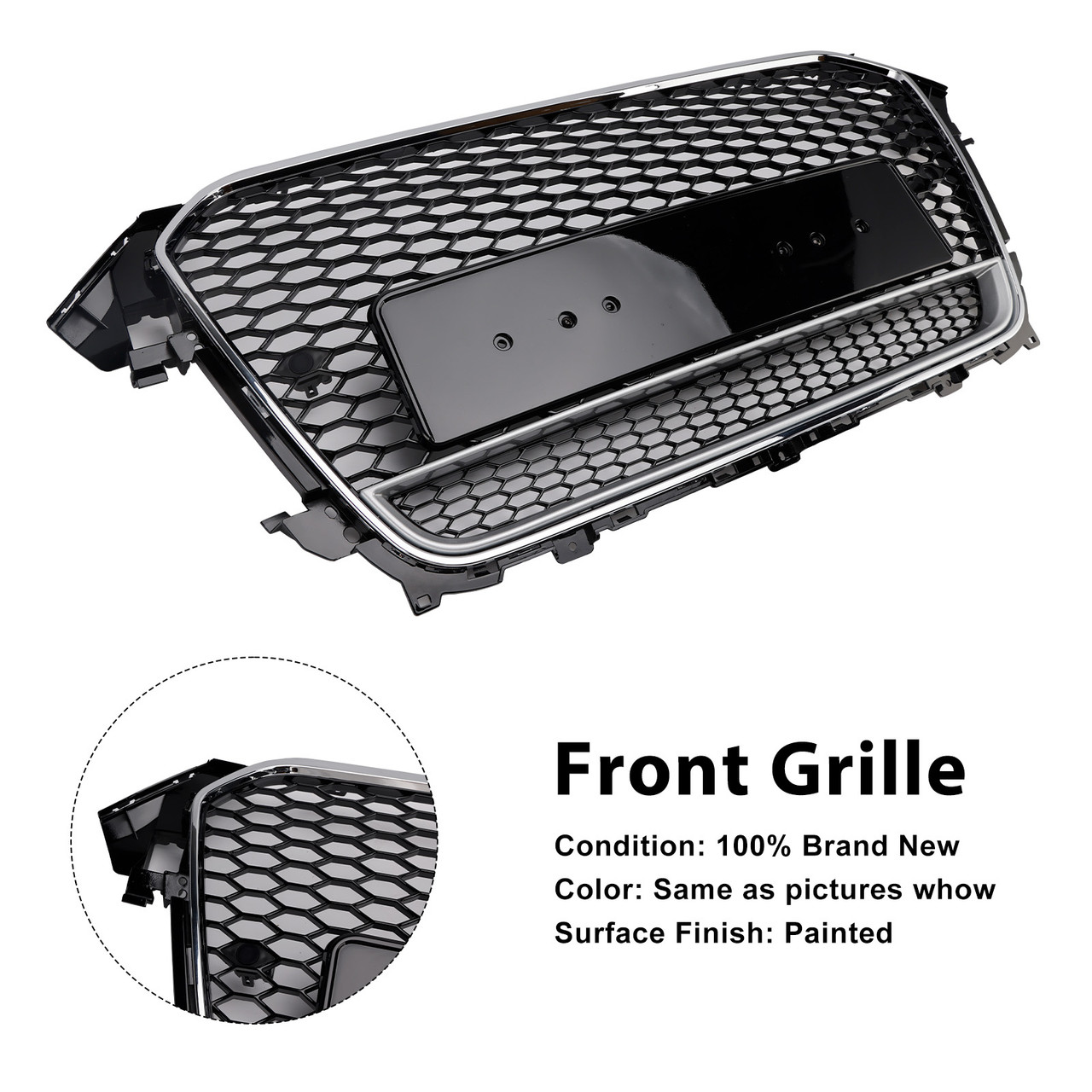 RS4 Style Front Bumper Grille Grill Fit Audi A4 S4 B8.5 2013-2016 w/ Quattro
