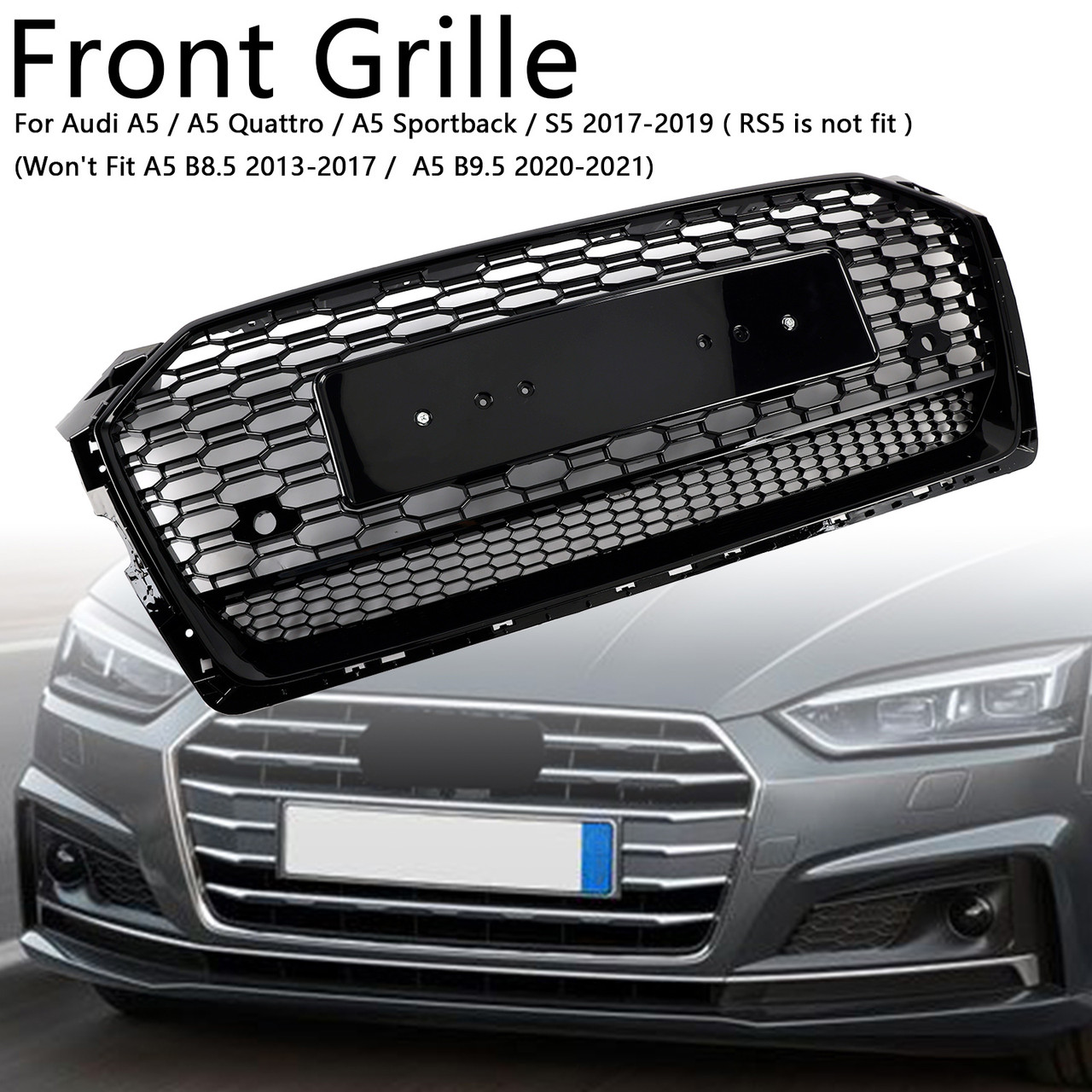 RS5 Style Honeycomb Sport Mesh Hex Grill Grille Fit Audi A5 S5 B9 2017-2019