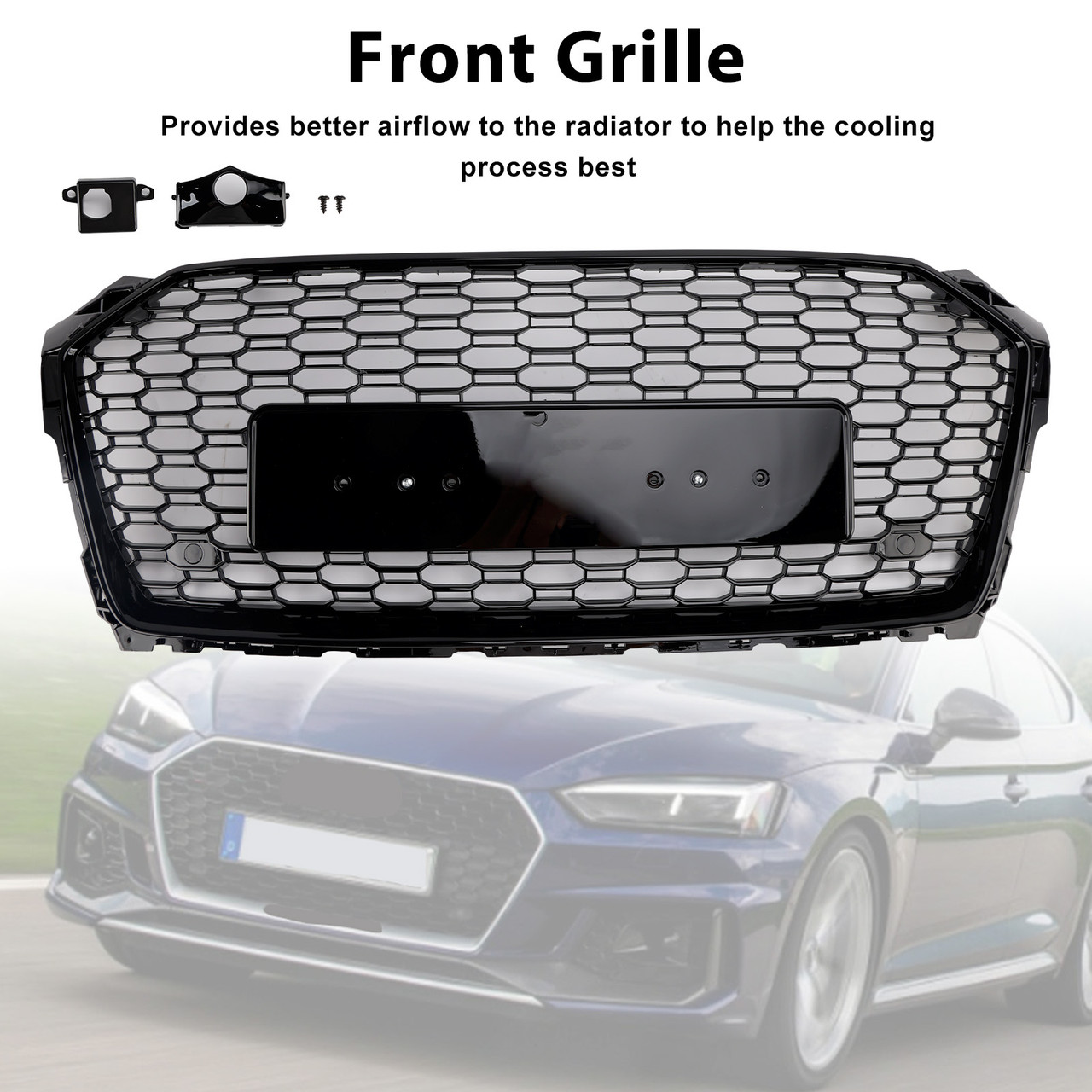 RS5 Style Sport Front Honeycomb Grille Grill Fit Audi A5 S5 B9 2017-2019