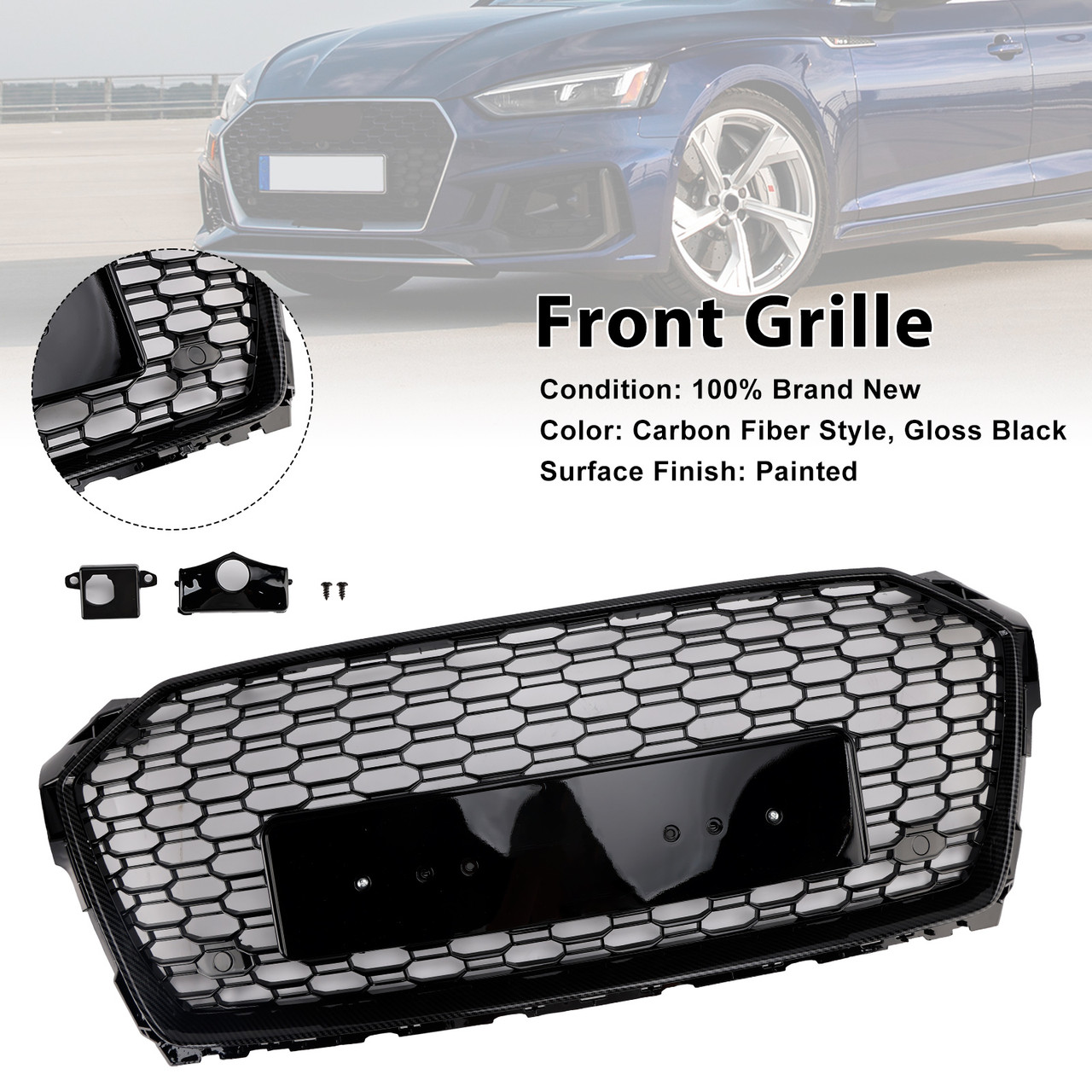 RS5 Style Sport Front Honeycomb Grill Grille Fit Audi A5 S5 B9 2017-2019