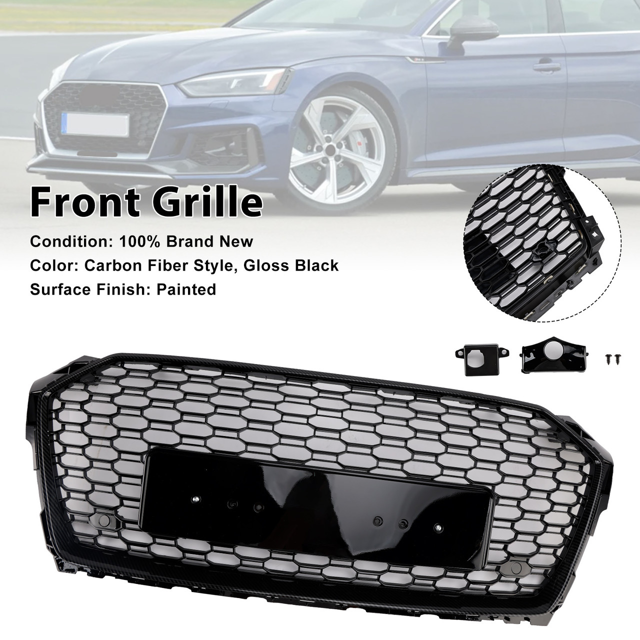 RS5 Style Sport Front Honeycomb Grill Grille Fit Audi A5 S5 B9 2017-2019
