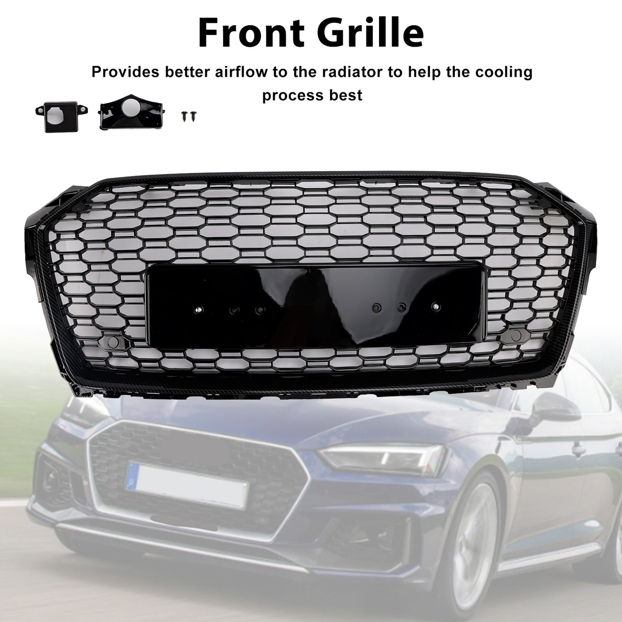 RS5 Style Sport Front Honeycomb Grill Grille Fit Audi A5 S5 B9 2017-2019