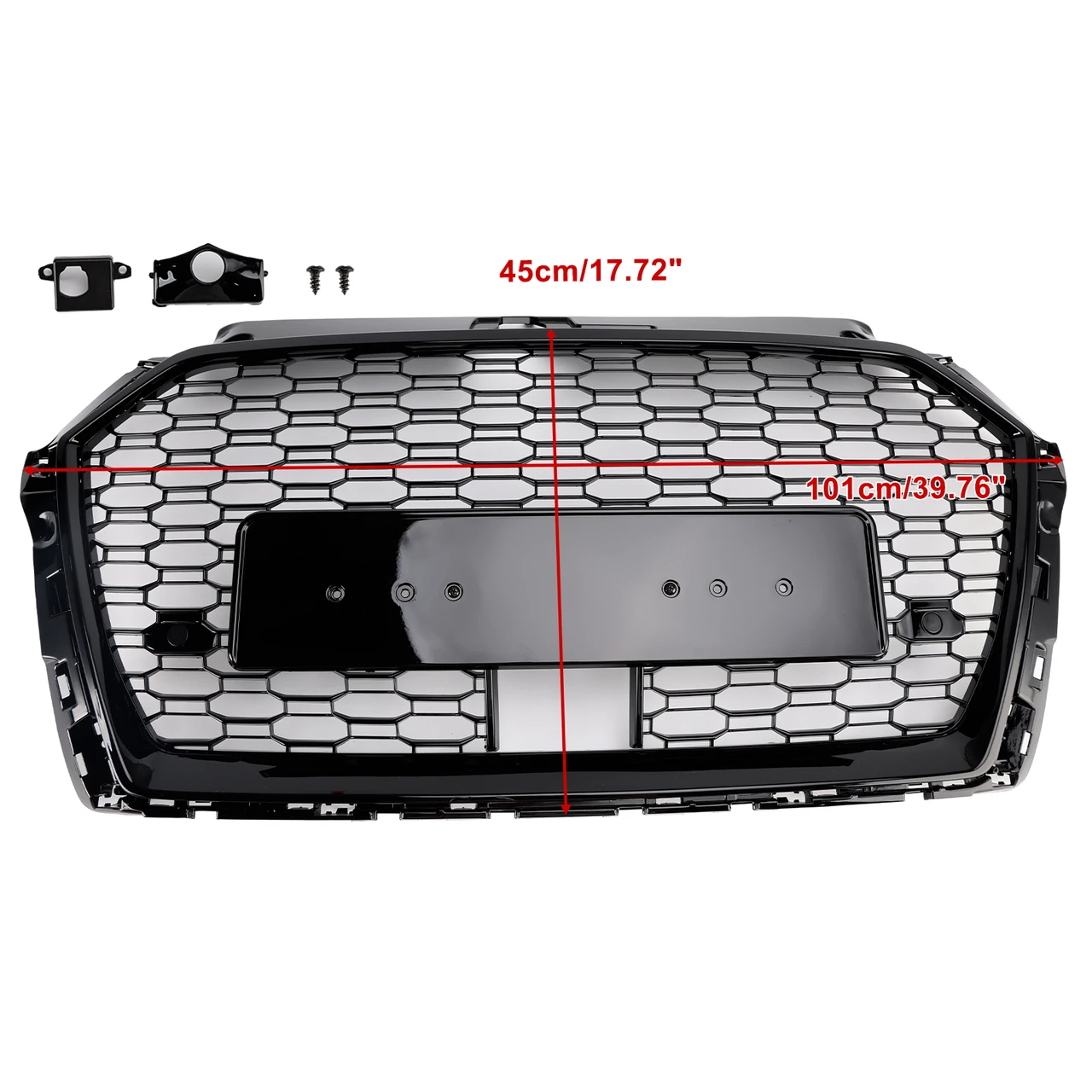 RS3 Style Honeycomb Front Grille Grill Fit Audi A3 S3 2017-2019 W/ACC Black