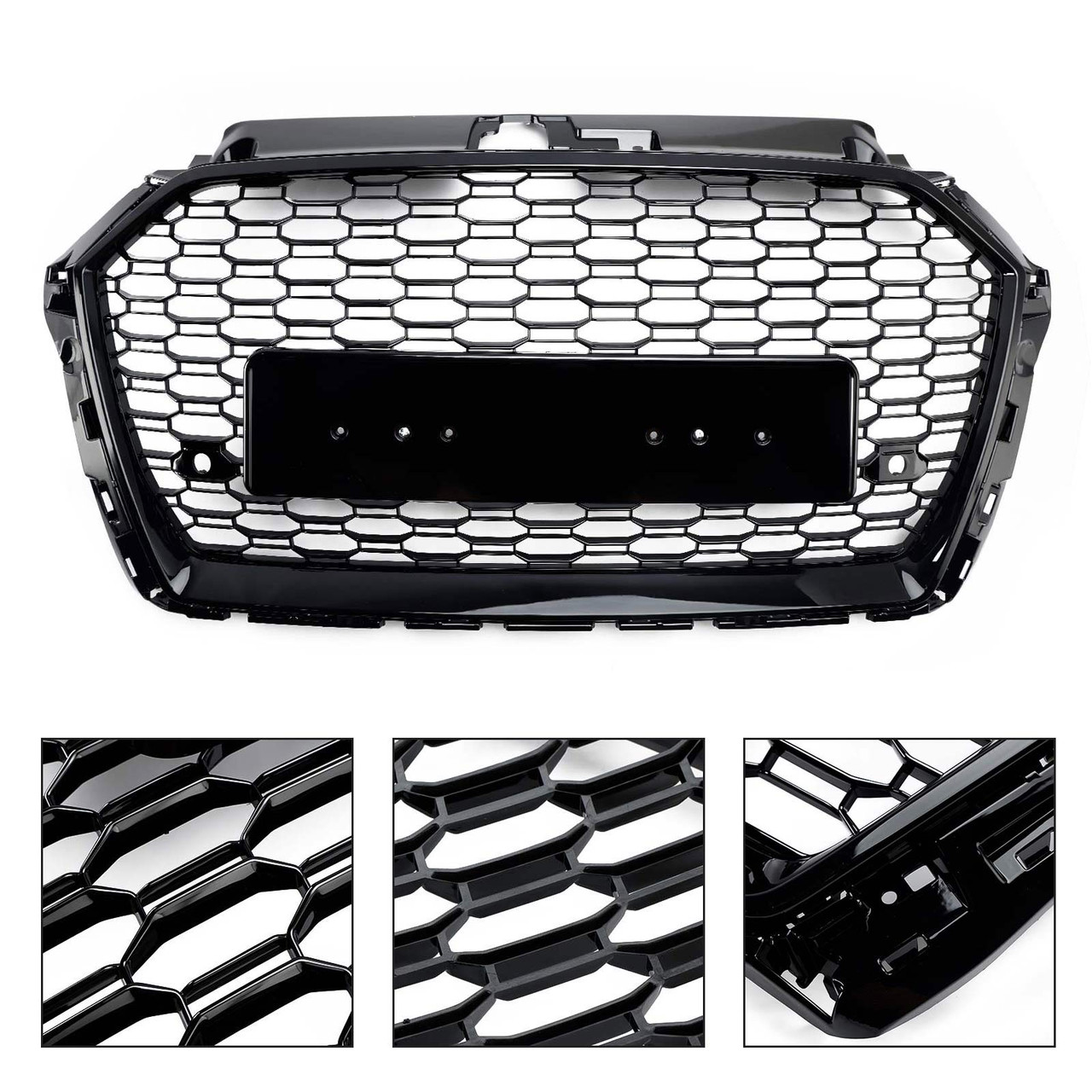 Honeycomb Mesh Front Bumper Grille Fit Audi A3 8V 2017-2019 RS3 Style Black
