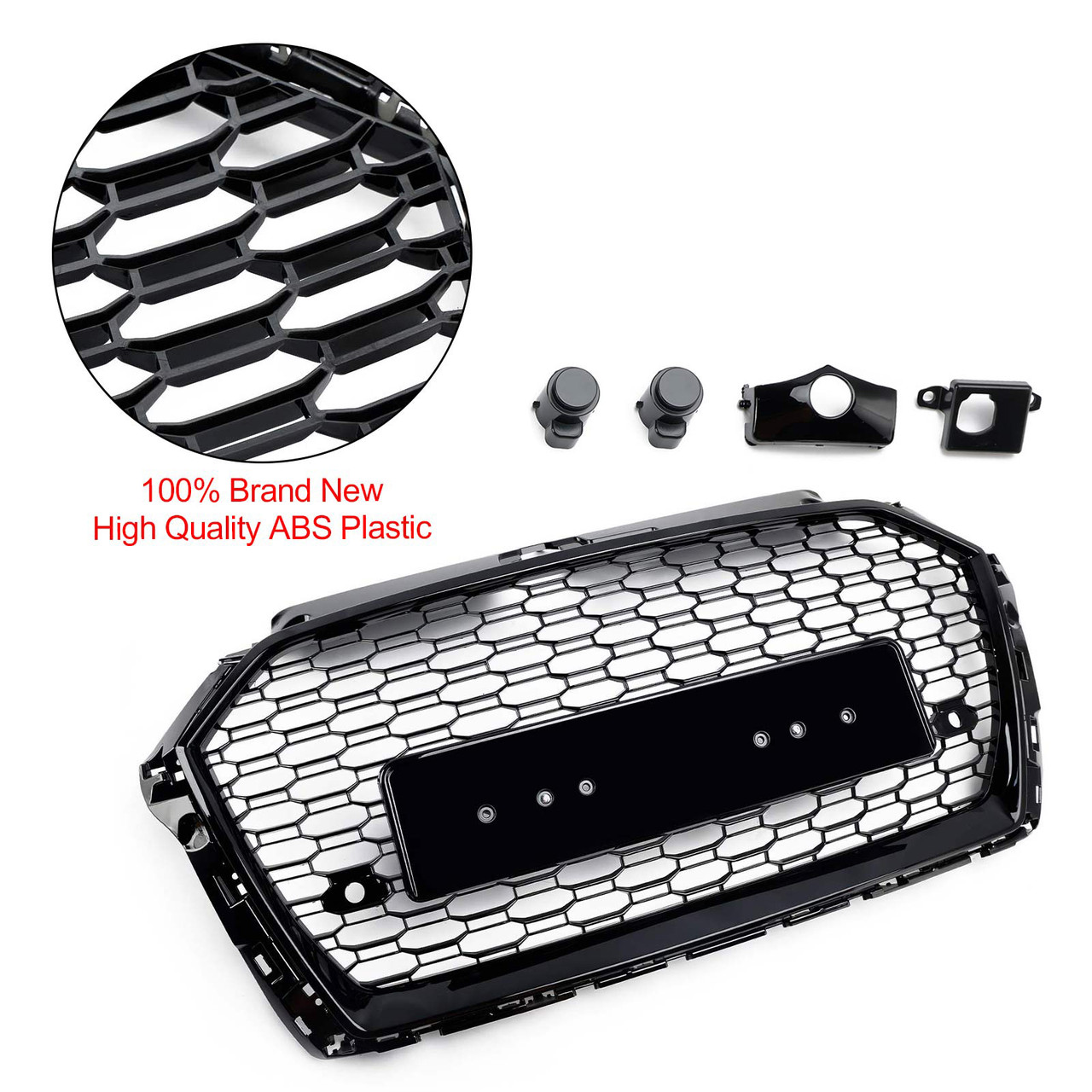 Honeycomb Mesh Front Bumper Grille Fit Audi A3 8V 2017-2019 RS3 Style Black